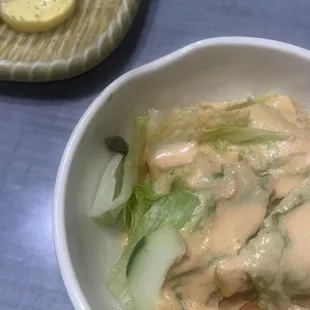 The food was okay but we had a fuzz ball inside our salad.
