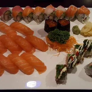 Awesome sushi! We were also served a  complimentary roll and cheesecake bites for dessert! Will be back.