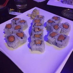 Spicy salmon, spicy white tuna, spicy tuna