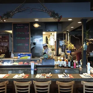 The right side with sushi bar