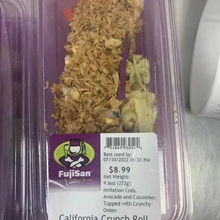 California roll with spicy Mayo, eel sauce and fried onions on the top