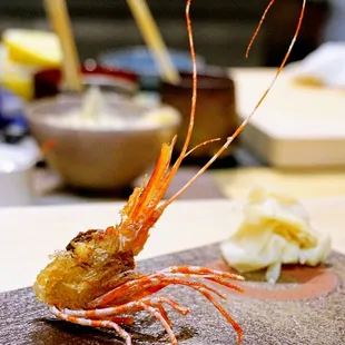 Fried Spot Prawn Head.