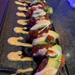 Yummy spicy tuna on crispy rice