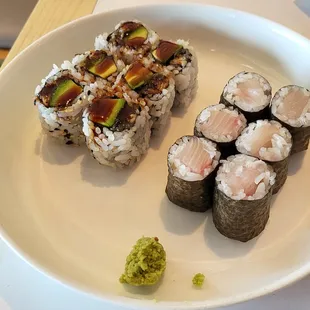 Eel and avocado roll, Tuna roll