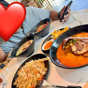 Shrimp Fried Rice, Tonkotsu Ramen, Salmon Poké Bowl, Crab Rangoon, Tan Tan Ramen