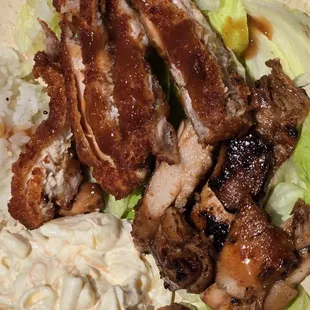 Half and Half plate with Tonkatsu &amp; BBQ Chicken
