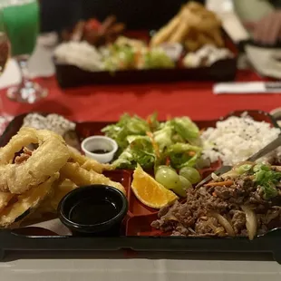Beef Yakiniku Bento and plum wine