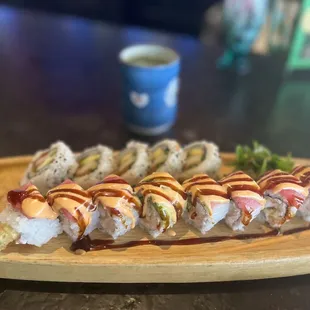 a plate of sushi on a table
