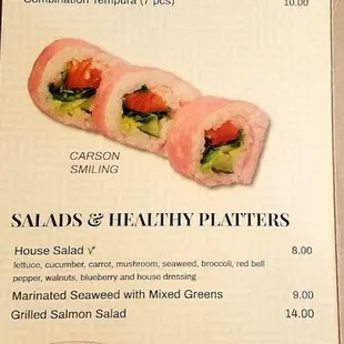 the menu of a japanese restaurant