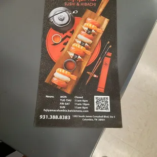 It's a new Menu for Fujiyama Restaurant