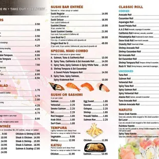 menu, sushi and sashimi