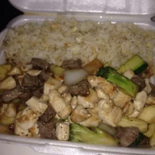 Steak and chicken hibachi, clear soup. Kanu salad not photographed bc I was too hungry.