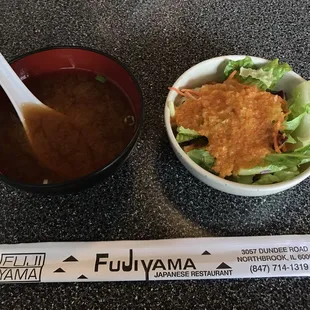 Miso soup and ginger salad