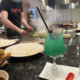 hibachi grill and blue hawaiin