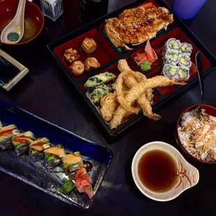 "Special of the day" roll and the Chicken Bento Box.