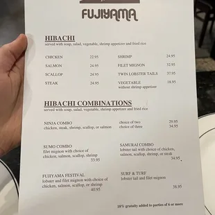 Hibachi Menu