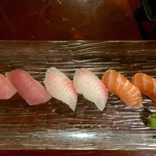 Maguro, Tai &amp; Sake. Great rice!!  Delicious