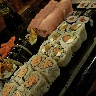 This plate is everything! Spicy tuna, Philly and Cali are in here.