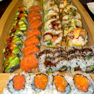 a row of sushi rolls