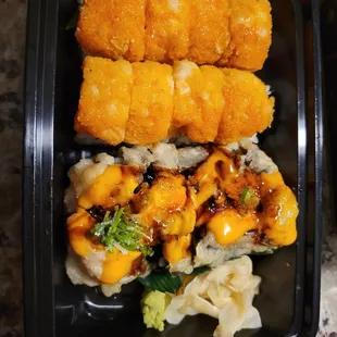 Spicy two in one roll (top) and Phoenix roll (bottom)