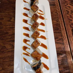 King Dragon Roll (crab meat, cream cheese, and eel)