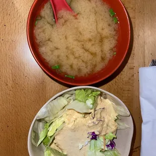 Miso Soup and ginger House Salad