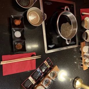 Set up for Sukiyaki before the ingredients arrived