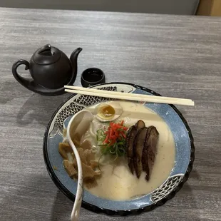 Tonkotsu ramen and tea.