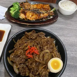 Gyu Don and Salmon Teriyaki