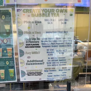 a menu for a bubble tea