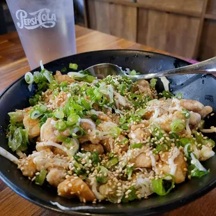 Honey garlic chicken over rice