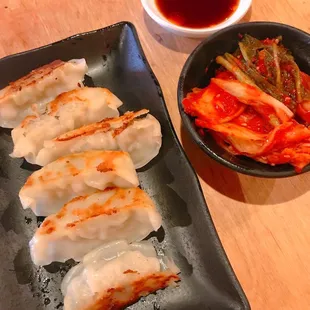 Gyoza and kimchi.