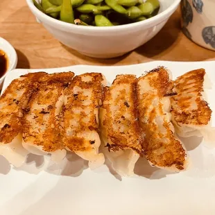 Dumplings, Edamame.