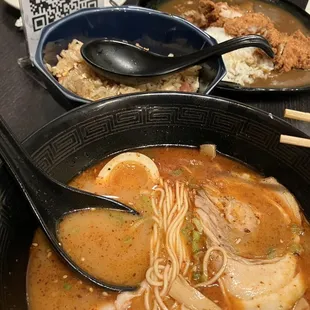 Devil Tonkotsu Ramen, Miso / Spicy Miso Ramen, Spam Fried Rice, Chicken Cutlet Curry