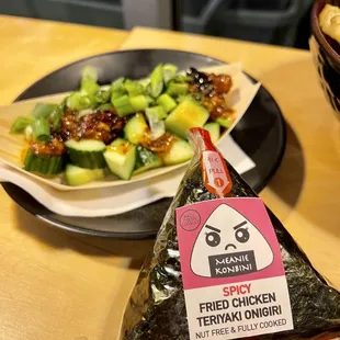 SPICY Fried Chicken Teriyaki Onigiri &amp; Chili Crisp Cucumbers