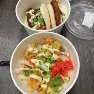 Tempura Shrimp Bowl and Torikatsu Buns