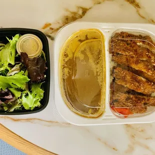 Katsu chicken curry comes with salad