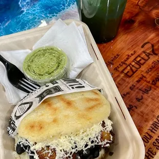 a plate of food and a drink