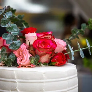 a closeup of a wedding cake