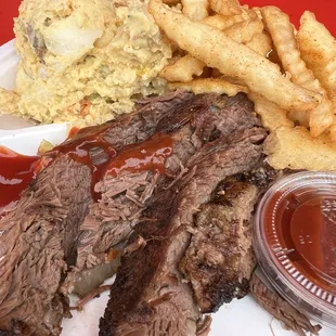 Generous and delicious brisket combo plate!