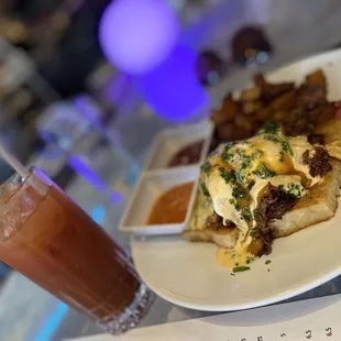 Smoked brisket eggs Benedict