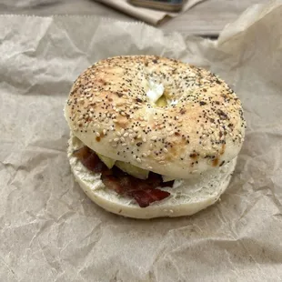 Bacon scramble bagel