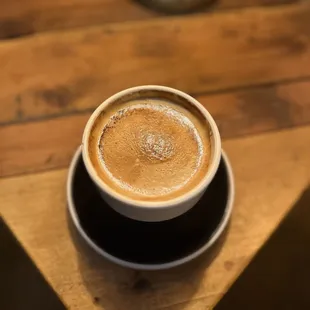 a cup of coffee on a saucer