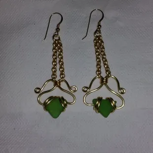Emerald green sea glass earrings