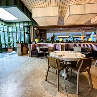 tables and chairs in a restaurant