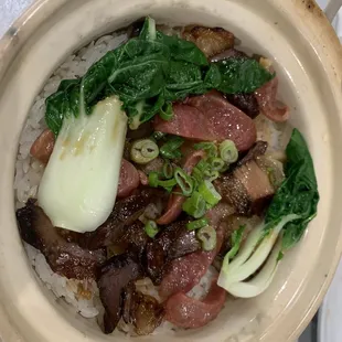 Chinese sausage and preserved duck clay pot rice