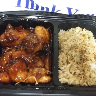 Lunch General Tso CKN / Plain Fried rice I stated Extra Spicy( which was Not) It was Tastie though