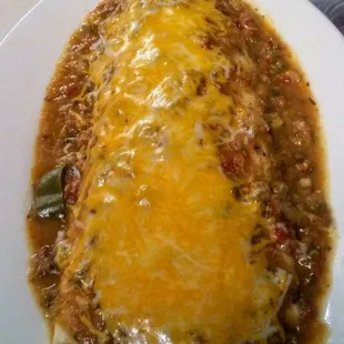 Beef &amp; Bean Burrito Smothered in Our Home Made Green Chili