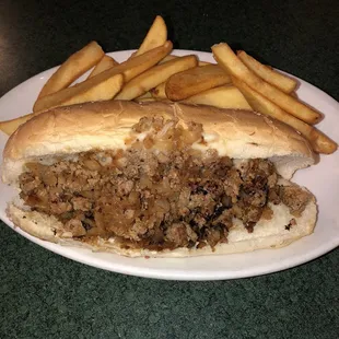 Cheesesteak Hoagie with fries.