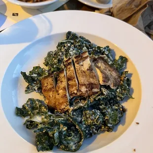 Kale Caesar Salad and fries! Excellent sauce choices!